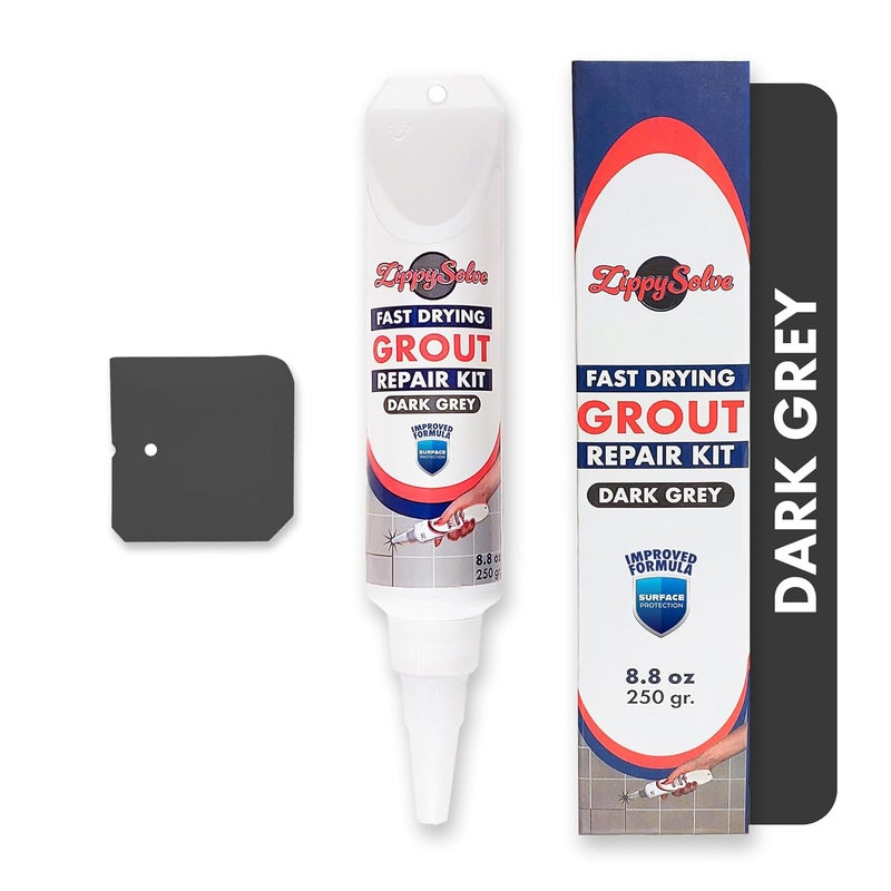 ZippySolve Tile Grout, Repair Kit, Restore & Renew Tile Joints Line, Fast Drying Tile Grout Paint Squeeze Tube for Bathroom Shower Kitchen Floor, Waterproof (8.8 oz, Dark Grey/Anthracite) - Image 1