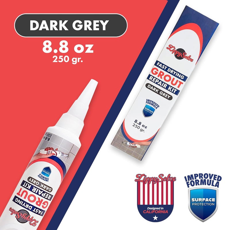 ZippySolve Tile Grout, Repair Kit, Restore & Renew Tile Joints Line, Fast Drying Tile Grout Paint Squeeze Tube for Bathroom Shower Kitchen Floor, Waterproof (8.8 oz, Dark Grey/Anthracite) - Image 2