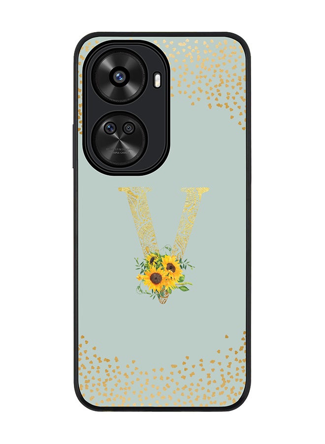 Stylizedd Rugged Black edge case for Huawei nova 12 SE / Huawei nova 11 SE 4G,Slim fit Custom Monogram Initial Letter Floral Pattern Alphabet - V (Light Grey) - Image 1