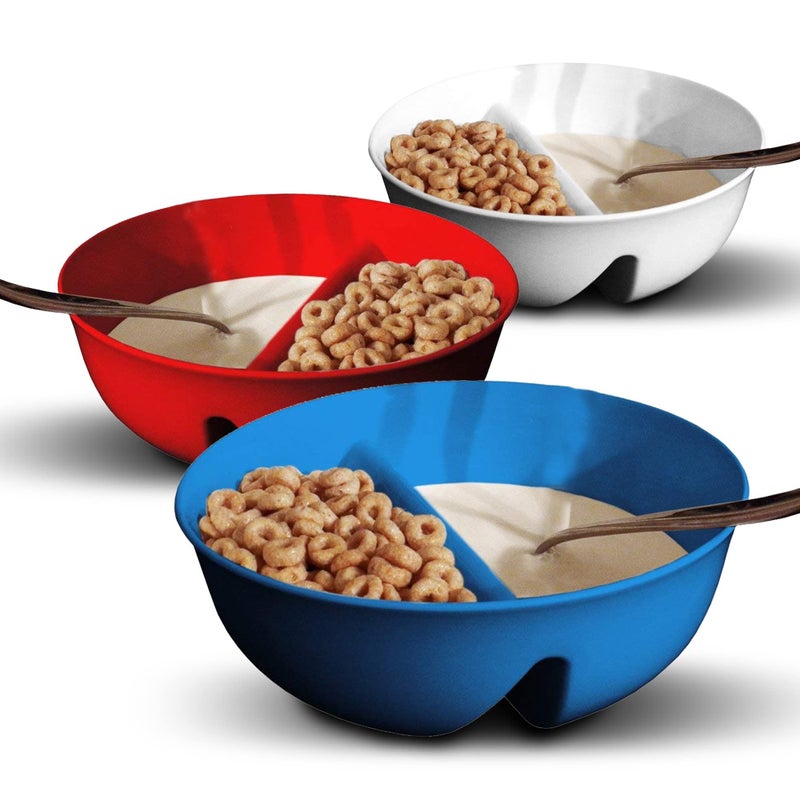 Just Solutions 3 Pack - Just Crunch Anti-Soggy Cereal Bowl - Keeps Cereal Crunchy | BPA Free | Microwave Safe | Ice Cream & Topping  Yogurt & Berries  Fries & Ketchup & More - Red  White & Blue - Image 1