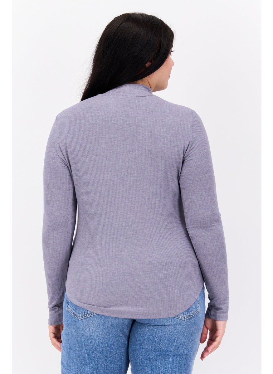 TRIUMPH Women Turtle Neck Long Sleeves Textured Top, Grey  - Image 4
