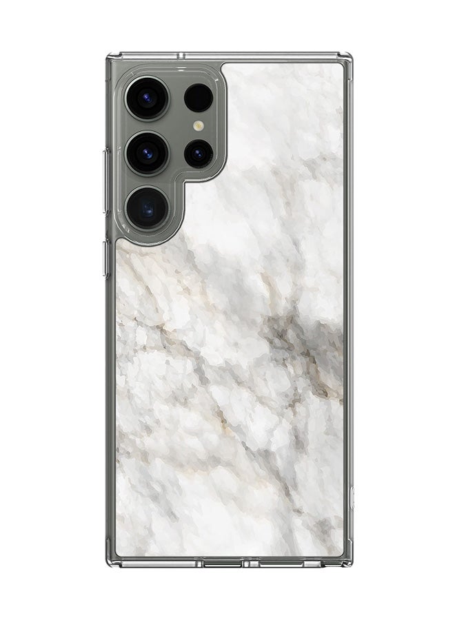 Stylizedd حافظة شفافة كلاسيكية لهاتف سامسونج جالكسي S25 ألترا، حافظة هجين ذات حواف مرنة TPU PC جل رقيقة شفافة - طباعة رخامية بيج رمادي - Image 1