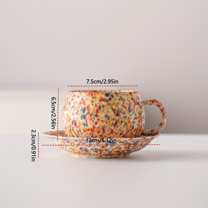 2 Colorful Ceramic Coffee Cup And Saucer Sets 180ml Vibrant Hand Painted Gift For Friends - Image 3