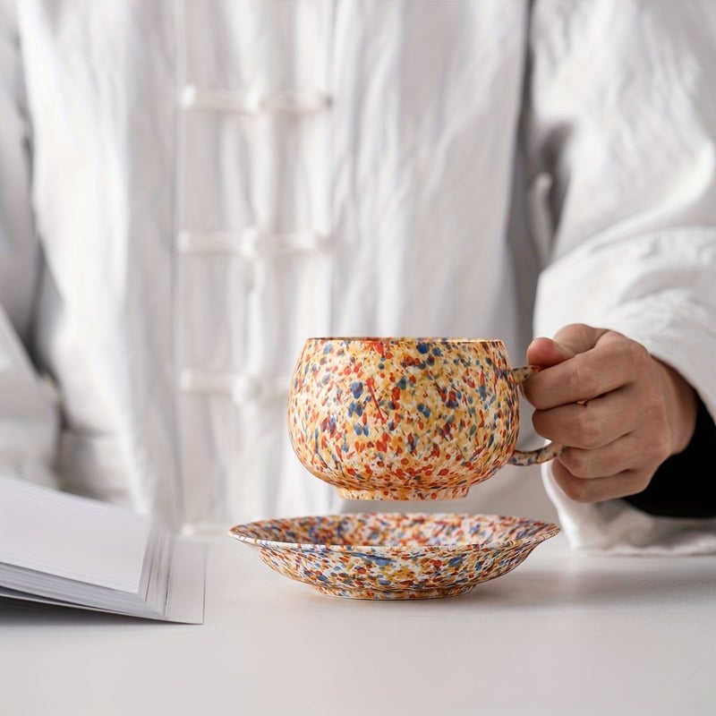 2 Colorful Ceramic Coffee Cup And Saucer Sets 180ml Vibrant Hand Painted Gift For Friends - Image 4