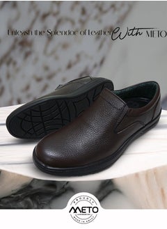 Meto Classic Dark Brown Genuine Leather Flat Formal Shoes Light Slip On Loafers  - Image 1
