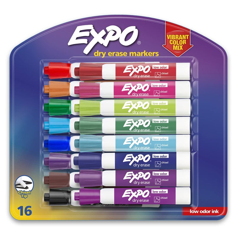 Expo Low Odor Dry Erase Markers, Assorted Colors, Chisel Tip - Pack of 16 - Image 1