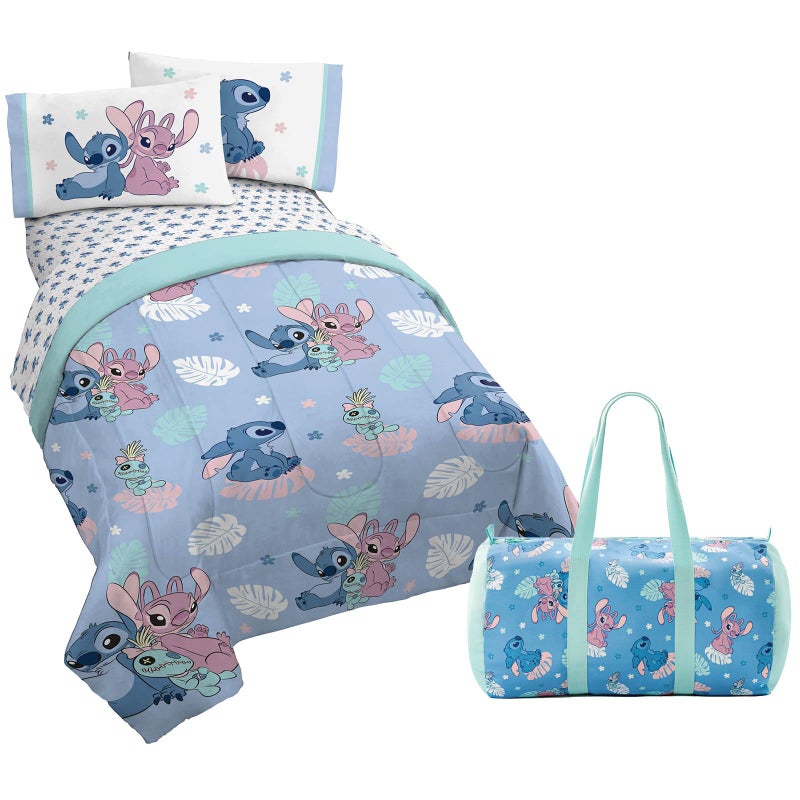 Jay Franco Disney Lilo and Stitch Twin Size Comforter Set - 4 Piece Bedding Includes Sheet Set, Pillow Covers & Bonus Duffle Bag - Super Soft Kids Bedding - Image 1