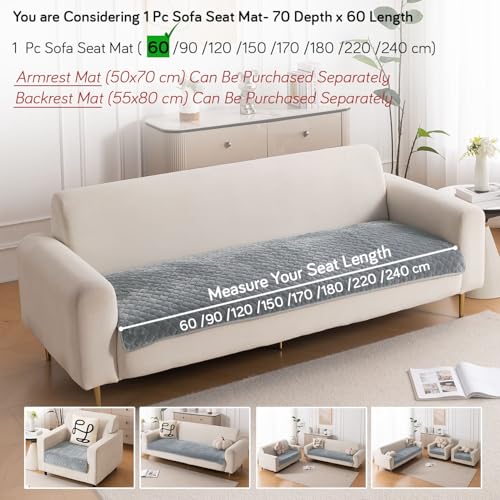 HOKIPO 'Diamond Plush' Premium Quilted Anti Slip Sofa Cover Mats for L Shape and 1/2/3 Seater Sofa. Make Your Own Sofa Cover Set, 70(D) x 60(L) cm, Grey (AR-5895-GRY) - Image 5