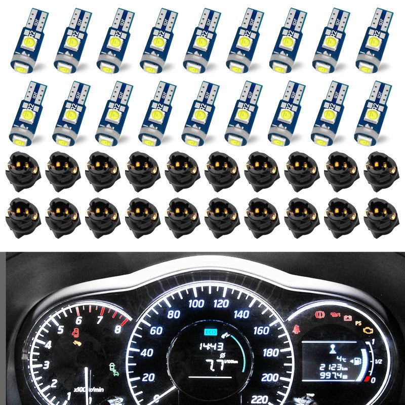 QUICTO Led Bulb Dash Lights Super Bright, T5 37 74 LED Bulb with Twist Lock Socket PC74 PC37, for Car Bulb Air Conditioning Light Clock Light (White) - Image 1