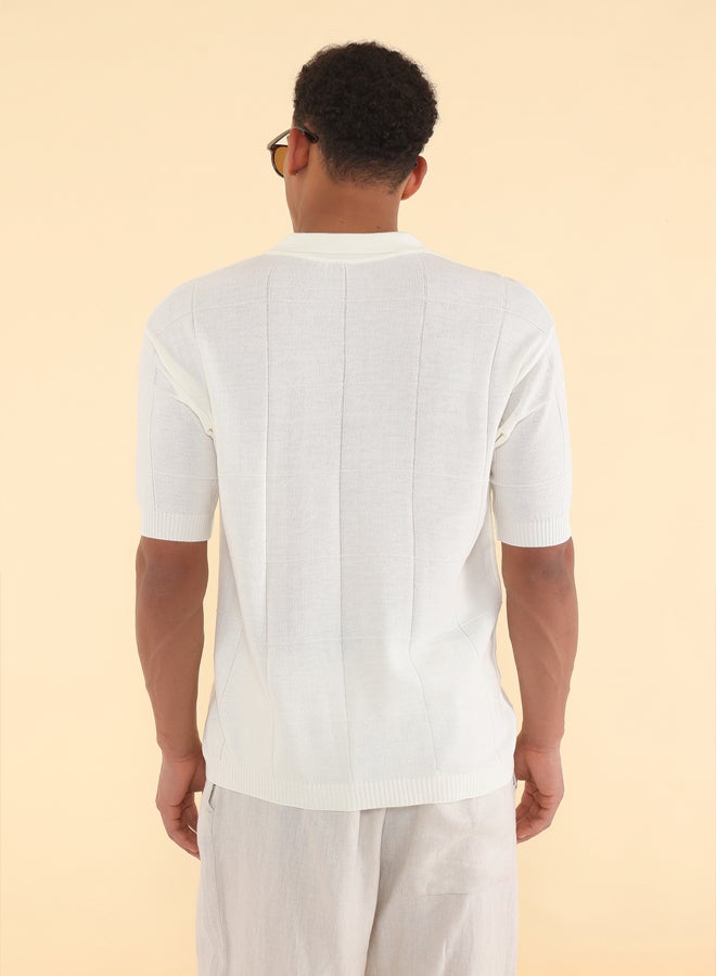 trendyol Ecru Regular/Normal Cut Unisex Textured Knitwear Polo Neck T-Shirt - Image 5
