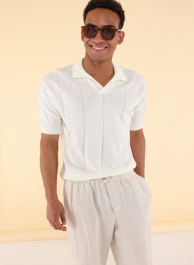 trendyol Ecru Regular/Normal Cut Unisex Textured Knitwear Polo Neck T-Shirt - Image 4