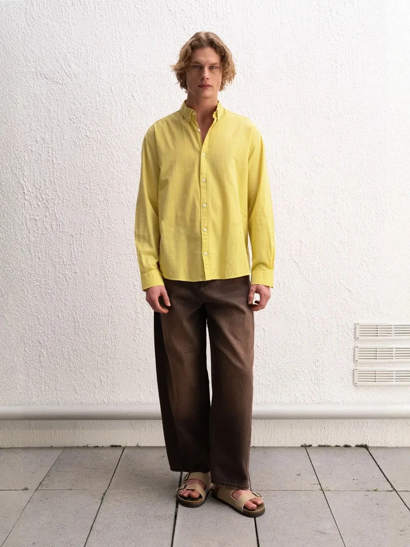 Giesto Amber Yellow GIESTO Cotton Oversized Button-Up Shirt for Men | Best Price UAE
