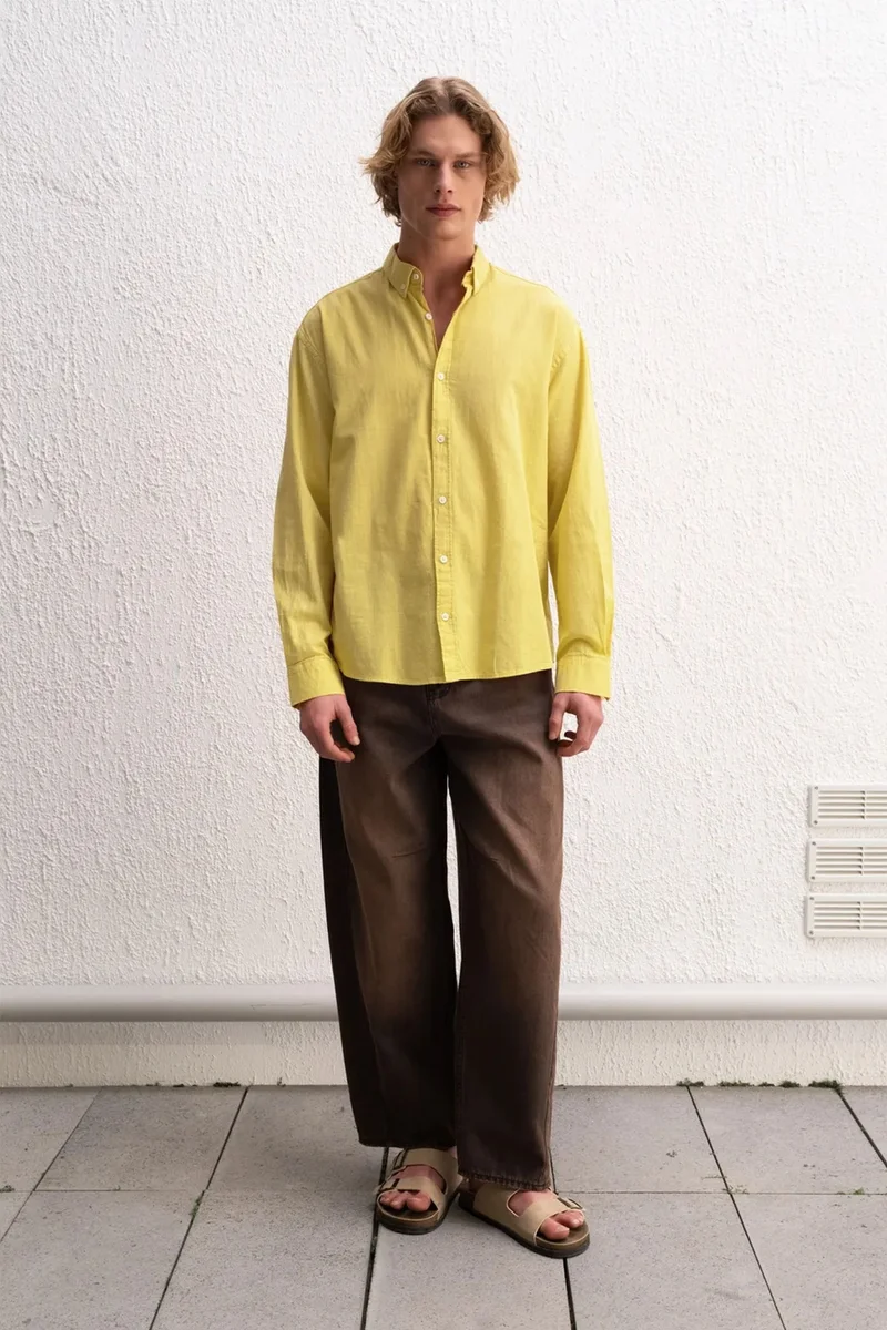 Giesto Amber Yellow GIESTO Cotton Oversized Button-Up Shirt for Men | Best Price UAE