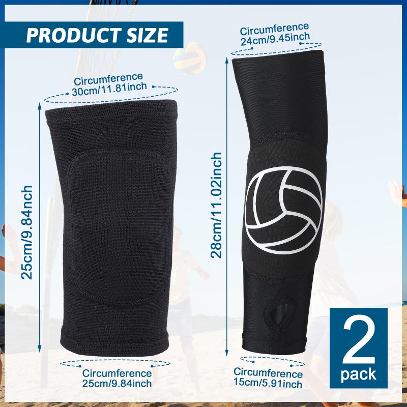 Hungdao 1 Set Volleyball Knee Pad and Arm Sleeve Volleyball Accessories Stuff Forearm Elbow Sleeve Wrist Guard with Protection Pad and Thumb Hole for Women Men Adult(Classic) - Image 2