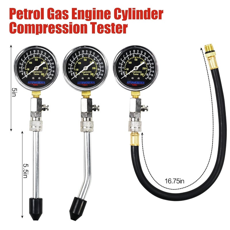 AutoWanderer Tool Petrol Engine Cylinder Compression Tester Kit, 8Pcs Automotive Engine Gas Pressure Gauge Set for Motorcycle Car Truck - Image 5