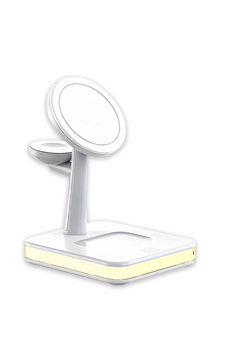 Excefore Magnetic 4-in-1 Wireless Charging Station, Fast Charging Stand with LED Night Lamp, Fast Wireless Charging Pad, Compatible with iPhone, iWatch, Airpods, Mag-Safe Wireless Charger (White) - Image 1