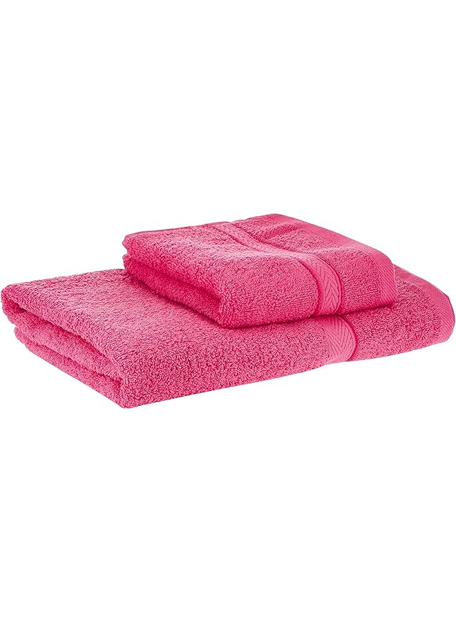 The Bros Cotton-Rich 480GSM Terry Bath Towel 2pc Set - Quick-Dry, Highly Absorbent for a Spa Experience at Home, Size: Bath Towel 70 x 140 cm & Hand Towel 40 x 70 cm, Fuchsia Pink - Image 1