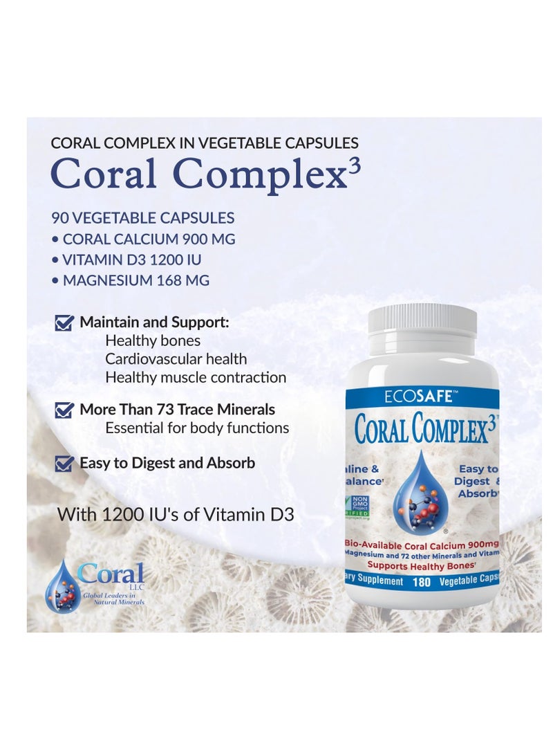 كورال وايت كورال كومبلكس 3 كالسيوم فموي 900 ملغ مع فيتامين د3 1200 وحدة دولية وماغنيسيوم 168 ملغ - 180 كبسولة نباتية تكفي لمدة شهرين - Image 3