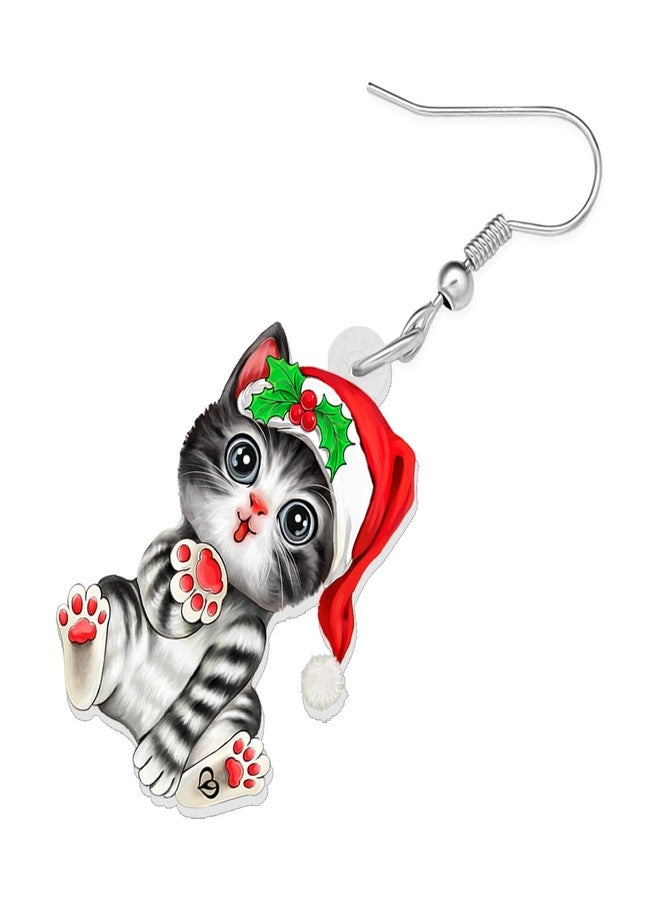 DUOWEI Acrylic Christmas Cat Earrings Dangle Jewelry for Decoration Gifts Charms (Christmas J) - Image 4