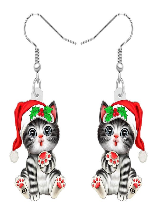 DUOWEI Acrylic Christmas Cat Earrings Dangle Jewelry for Decoration Gifts Charms (Christmas J) - Image 1