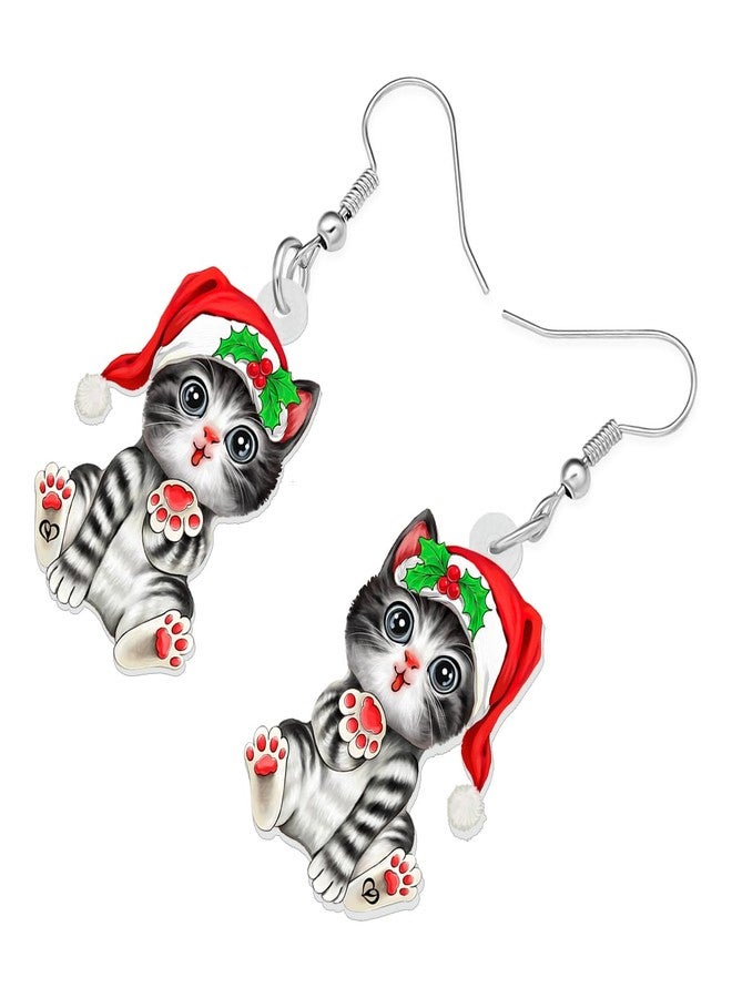 DUOWEI Acrylic Christmas Cat Earrings Dangle Jewelry for Decoration Gifts Charms (Christmas J) - Image 3