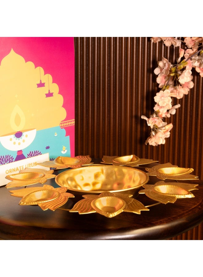 Aksharveda Golden Brass Urli Bowl for Home Decor | Decorative Floral Centerpiece for Floating Flowers & Candles | Traditional Festive Decoration for Diwali & Weddings - Image 3