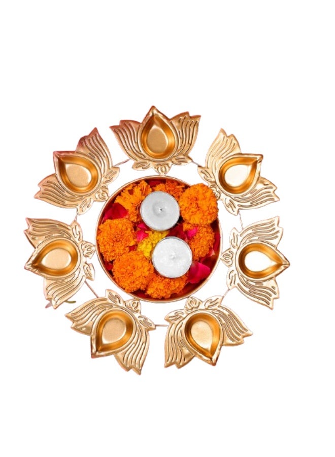 Aksharveda Golden Brass Urli Bowl for Home Decor | Decorative Floral Centerpiece for Floating Flowers & Candles | Traditional Festive Decoration for Diwali & Weddings - Image 2