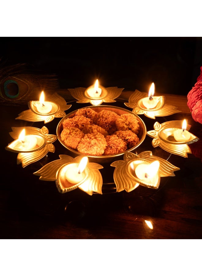 Aksharveda Golden Brass Urli Bowl for Home Decor | Decorative Floral Centerpiece for Floating Flowers & Candles | Traditional Festive Decoration for Diwali & Weddings - Image 4