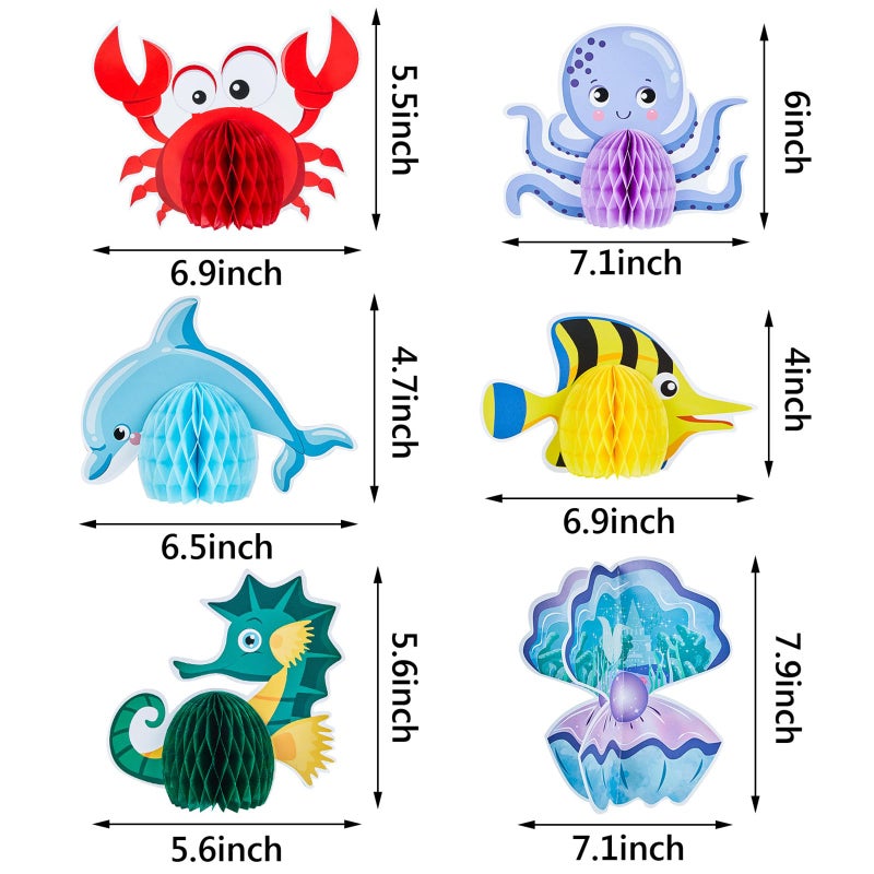 WILLBOND 12 Pieces Ocean Sea Animal Honeycomb Centerpiece Under the Sea Table Decorations Ocean Themed Marine Creature Decoration Fish Mermaid Table Honeycomb for Beach Themed Birthday Party Baby Shower - Image 2