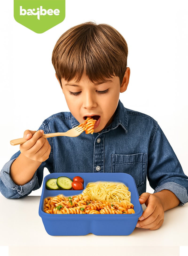 BAYBEE 1100 ML Kids Lunch Box for Adults With 2 in 1 Spoon & Chopsticks | 2 Compartment Leak Proof Tiffin Box for School, College & Office | Bento Box for Kids | Adults Lunch Box for Kids Yellow - Image 2