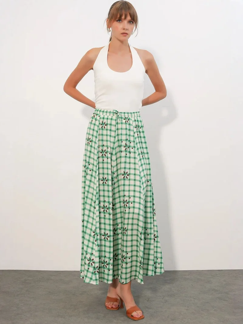 BIG DART BDART High-Waist Plaid Maxi Skirt