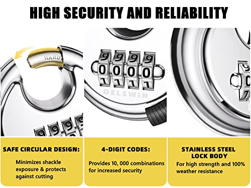 DELSWIN 4 Digit Combination Lock with Hardened Steel Shackle Combo Padlock for Sheds,Gym Locker,Storage Unit,Gate and Fence (1 Pcs) - Image 4