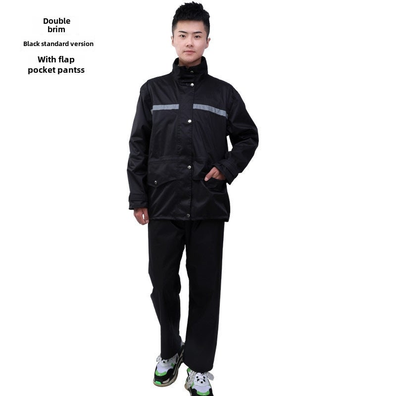 Thickened Motorcycle Rainwear Suit Unisex Double brim Standard version Black (lined with MeSH) 