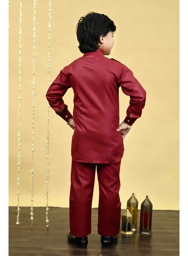 BT DEZINES Maroon Cotton Blend Kurta and Salwar Set for Boys