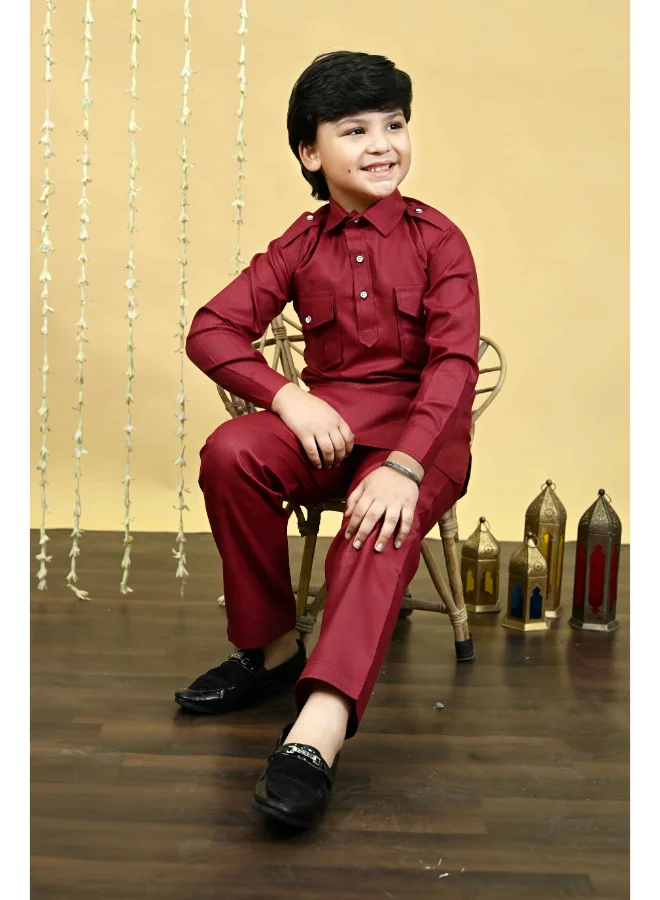 BT DEZINES Maroon Cotton Blend Kurta and Salwar Set for Boys