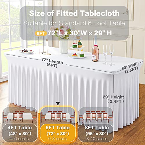 Htper 2 Pack White Spandex Table Clothes for 6 Foot Rectangle Tables, Wrinkle Free Fitted Table Cover 6ft Stretch Tablecloths Desk Skirt for Parties Weddings Birthday Banquet Baby Shower - Image 5