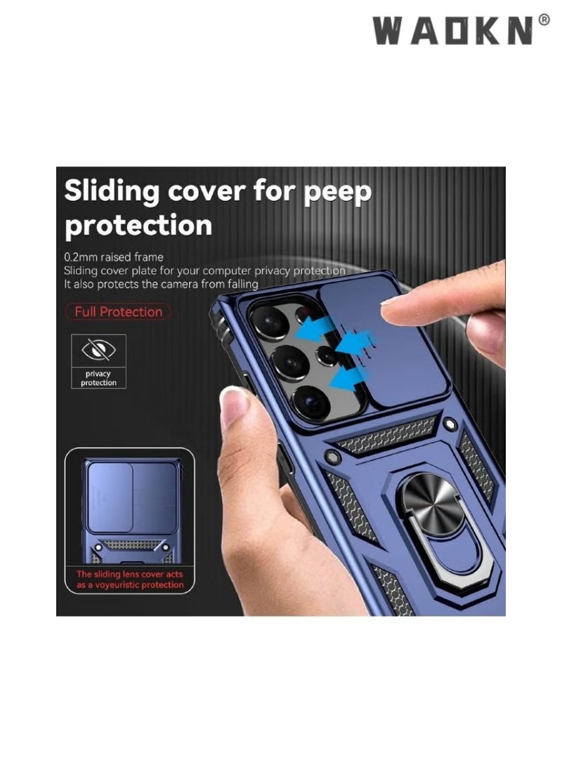 WAOKN - Samsung Galaxy S24 Ultra Case, Slide Camera Cover Camera Lend Protection, Built-in 360° Rotate Ring Kickstand, Shockproof, Anti Drop Phone Case for Galaxy S24 Ultra 5G 2024 Blue - Image 1