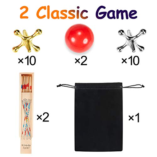 Sumind 84 Pcs Jacks Game and Pick up Sticks Include 62 Pcs Sticks 2 Pack Red Rubber Balls 20 Pack Gold and Silver Metal Jacks Classic Game for Kids Adults Family Party - Image 5