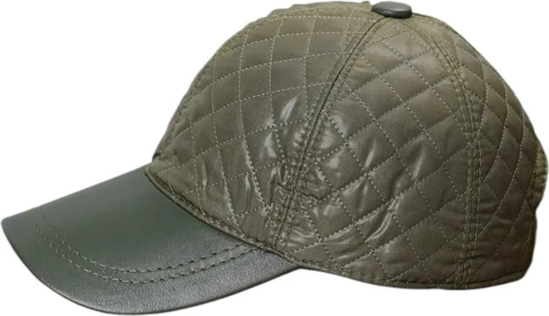 تيزجيلسين Quilted Vegan Leather Waterproof Winter Baseball Cap Adjustable Hat Black