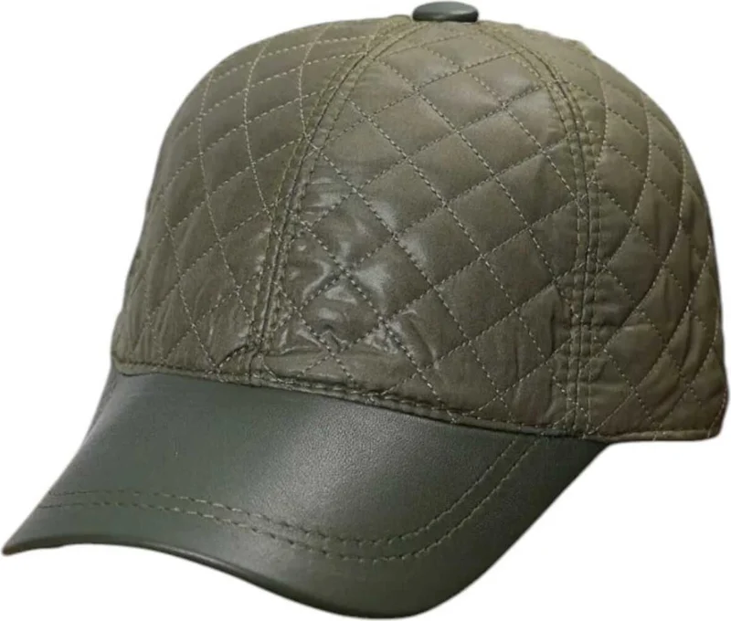 تيزجيلسين Quilted Vegan Leather Waterproof Winter Baseball Cap Adjustable Hat Black