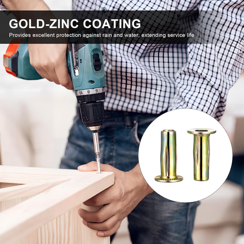 20 Pcs Gold Plated Multi-Grip Rivet Nuts Lantern Head 1/4-20 Threaded Insert Plus Nuts for Industrial Construction and Hardware Applications - Image 3
