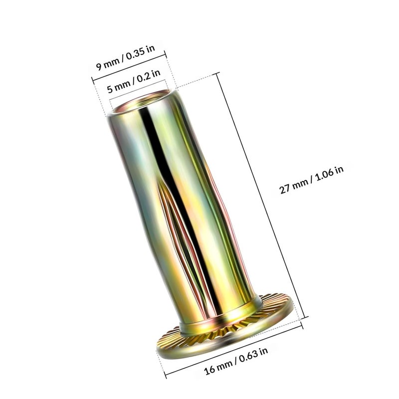 20 Pcs Gold Plated Multi-Grip Rivet Nuts Lantern Head 1/4-20 Threaded Insert Plus Nuts for Industrial Construction and Hardware Applications - Image 2