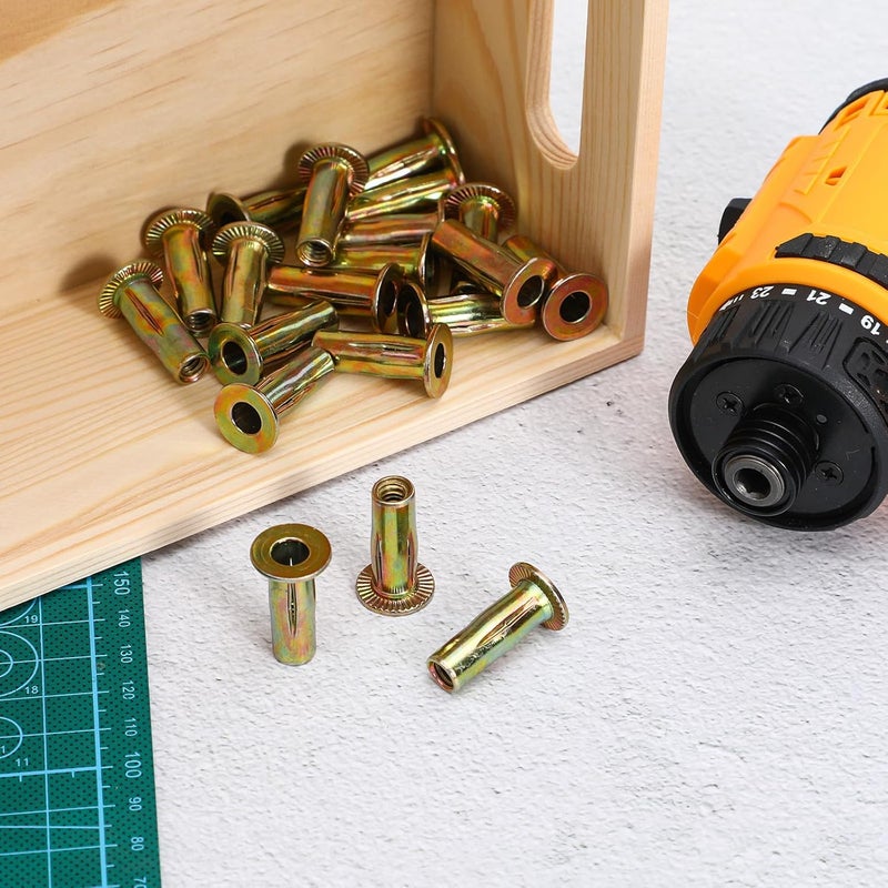 20 Pcs Gold Plated Multi-Grip Rivet Nuts Lantern Head 1/4-20 Threaded Insert Plus Nuts for Industrial Construction and Hardware Applications - Image 4