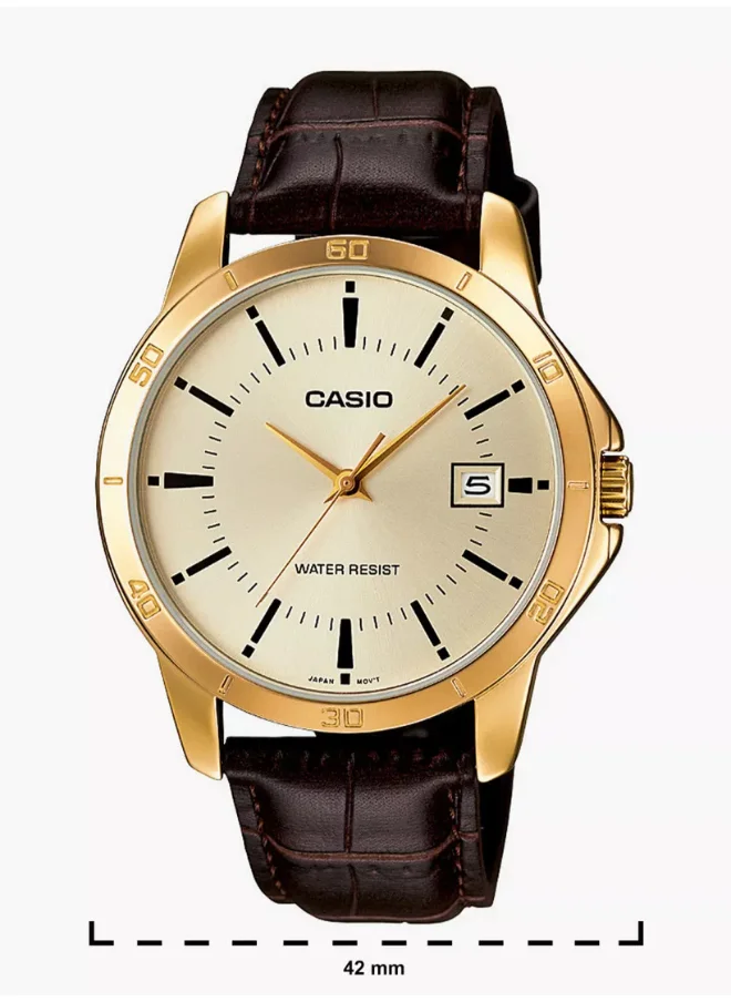 CASIO Men's Analog Display Watch With Brown Leather Strap - MTP-V004GL-9AUDF