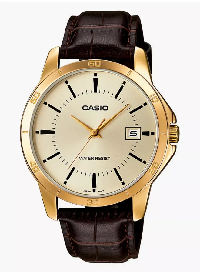 CASIO Men's Analog Display Watch With Brown Leather Strap - MTP-V004GL-9AUDF