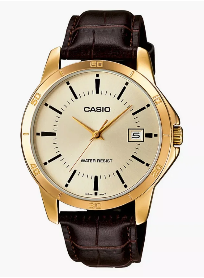 CASIO Men's Leather Analog Watch MTP-V004GL-9AUDF - 38 mm