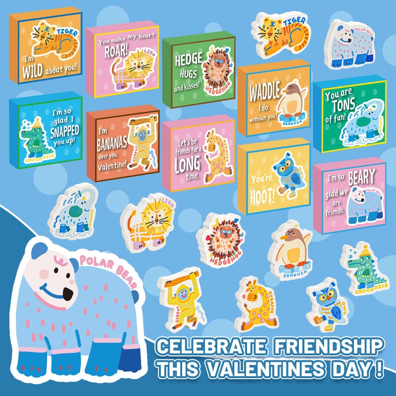 ATFUNSHOP Kids Valentines Day Gifts for School 30PACK - Animal Erasers and Gifts Boxes, Valentines Day Cards for Kids Toddlers Preschool Classmates Boy and Girl Classroom Exchange, Girl Birthday Return Gifts - Image 3