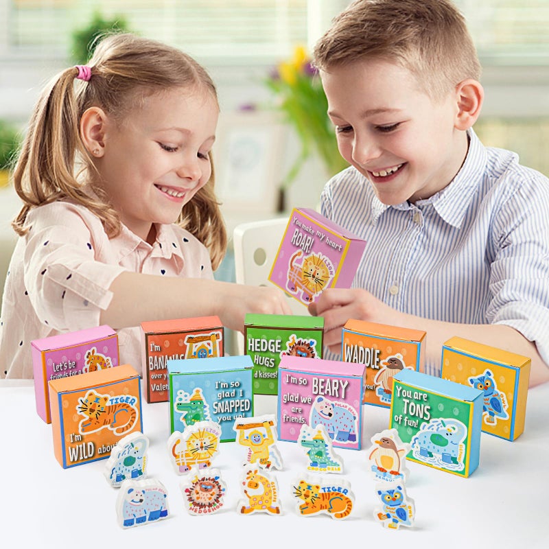 ATFUNSHOP Kids Valentines Day Gifts for School 30PACK - Animal Erasers and Gifts Boxes, Valentines Day Cards for Kids Toddlers Preschool Classmates Boy and Girl Classroom Exchange, Girl Birthday Return Gifts - Image 5