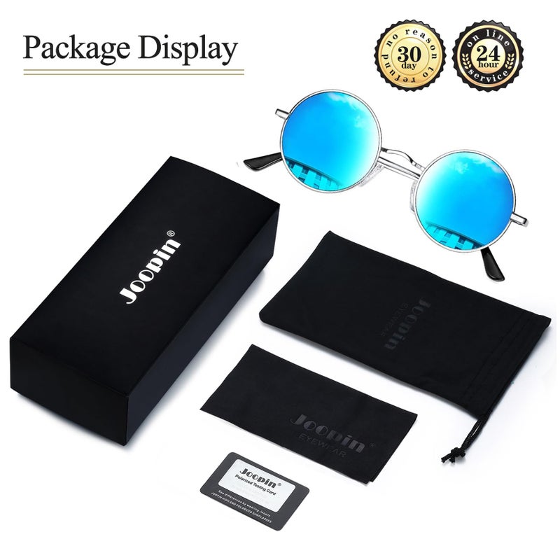 Joopin Small Round Sunglasses Circle Hippie Sun Glasses Polarized Uv400 Trendy Circular Shades For Women Men Halloween Costume (Mirrored Blue) - Image 5