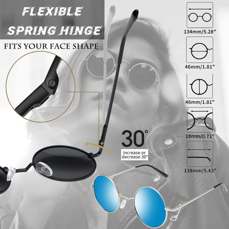 Joopin Small Round Sunglasses Circle Hippie Sun Glasses Polarized Uv400 Trendy Circular Shades For Women Men Halloween Costume (Mirrored Blue) - Image 3